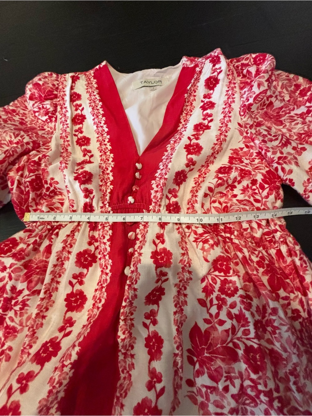 Taylor Red and White Floral Ruffled Dress - Picture 3 of 4